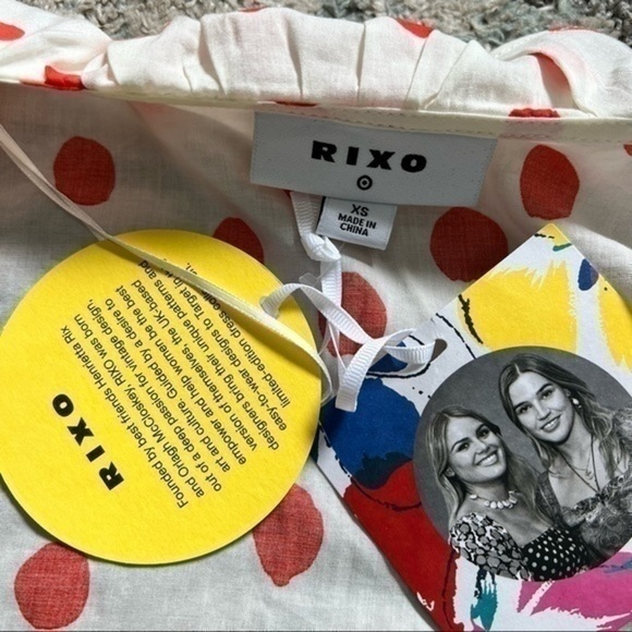 Rixo womens Polka Dot Puff Sleeve Ruffle Wrap Dress size XS - Picture 9 of 13